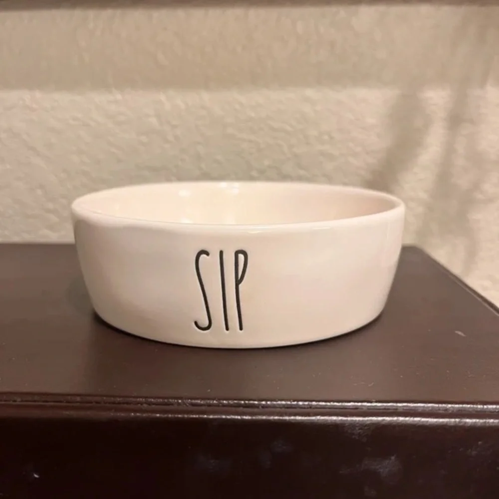 Rae Dunn White Pet Bowl with SIP Text